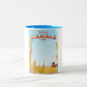 Kansas USA Farm Retro-Reiseplakat Zweifarbige Tasse