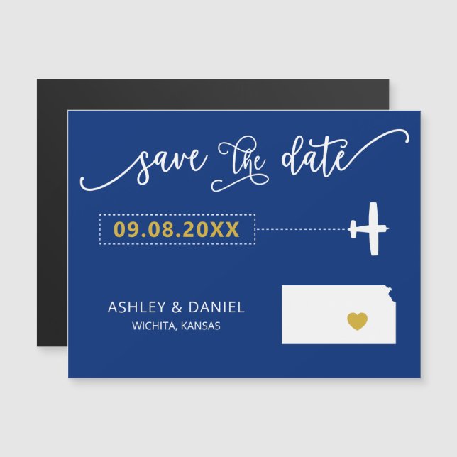 Kansas Wedding Save the Date Card, Map Magneteinladung (Vorne/Hinten)