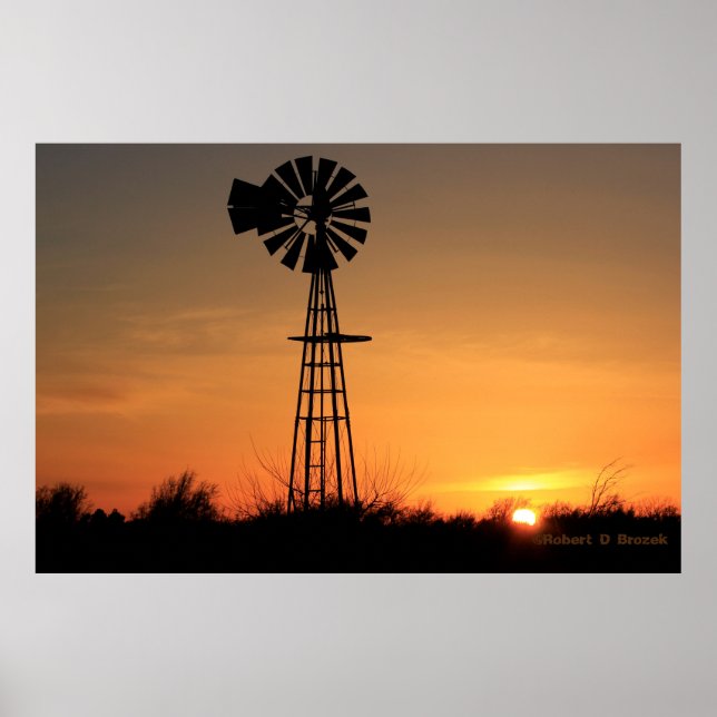 Kansas Windmill Silhouette Sunset Foto/Poster Poster (Vorne)