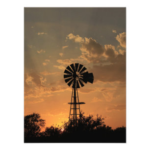Kansas Windmill Silhouette Sunset Foto Print