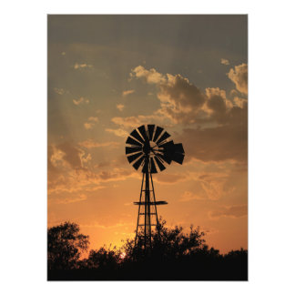 Kansas Windmill Silhouette Sunset Foto Print