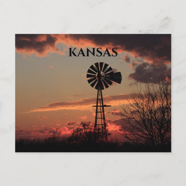 Kansas Windmill Silhouette Sunset Post Card Postkarte (Vorderseite)