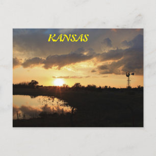 Kansas Windmill Silhouette Sunset, Post Card Postkarte