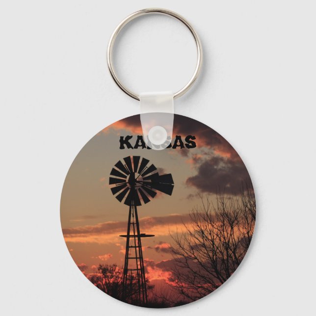 Kansas Windmill Sunset Schlüsselanhänger (Vorderseite)