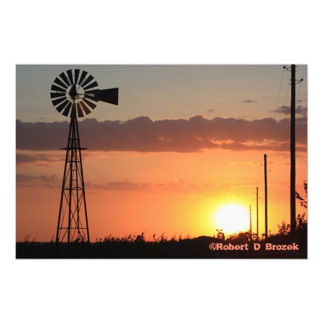 Kansas Windmill Sunset Silhouette Foto Poster. (Vorne)