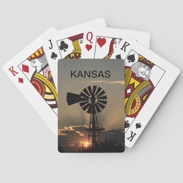 Kansas Windmill Sunset Silhouette mit Sonnenstrahl Spielkarten (Rückseite)