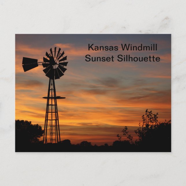Kansas Windmill Sunset Silhouette Postcard Postkarte (Vorderseite)