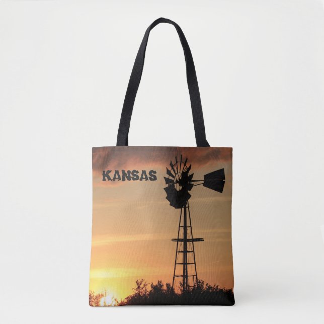 Kansas Windmill Sunset Tote Bag Tasche (Vorderseite)