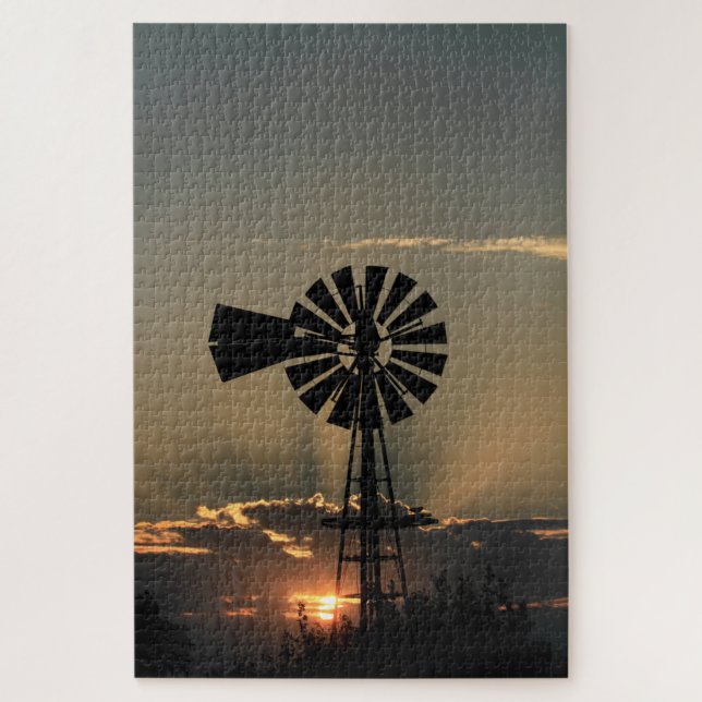 Kansas Windmühle Sonnenuntergang mit Sonnenstrahle (Vertikal)