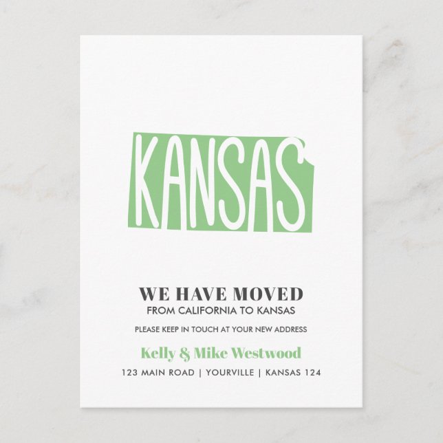 KANSAS Wir haben neue Adresse Neue Zuhause verscho Postkarte (Vorderseite)