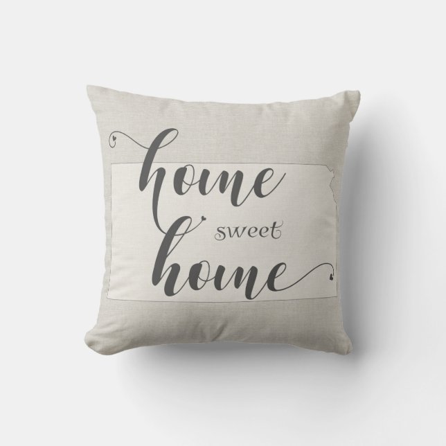 Kansas - Zuhause Sweet Zuhause burlap look Kissen (Vorderseite)