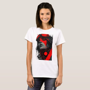 Kantige Cyberpunk-Dystopie-Frau Rot Ziel Damen T-Shirt