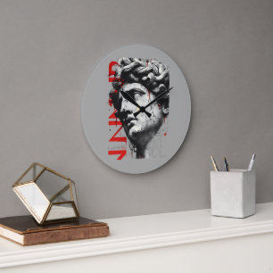 Kantiger David-Büst Modern Street Art Große Wanduhr