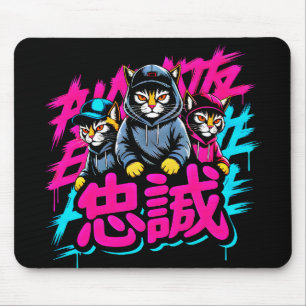 Kantiger japanischer Streetwear-Katze - Für Gamer  Mousepad