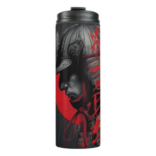 Kantiger Samurai-Krieger Japanische Tinte Rote Son Thermosbecher