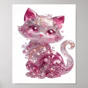 Kantiger Silberner PINK DIAMANT KATZE Poster