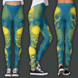 Kantiger Totenkopf | Gelb & Dunkelcyan Leggings