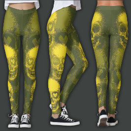 Kantiger Totenkopf | Gelb und Dunkelgrün Leggings