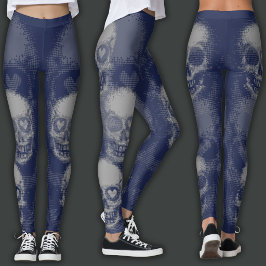 Kantiger Totenkopf | Grau & Dunkelblau Leggings