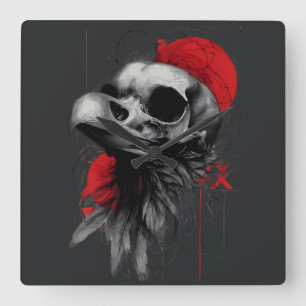Kantiger Totenkopf-Uhr im Gothic-Grunge-Stil Quadratische Wanduhr