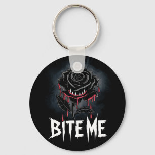 Kantiges 'Bite Me' Gothic-Rosendesign Schlüsselanhänger