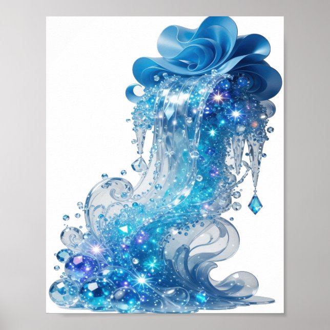 Kantiges Blau BLUE ICE WAVE Druck Poster (Vorne)