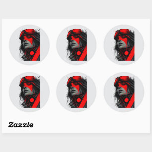 Kantiges Cyberpunk-dystopisches Mädchen Rotes Ziel Runder Aufkleber