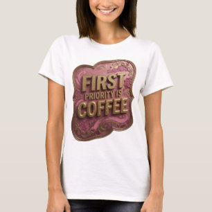 Kantiges Gold ERSTES GEBOT IST KAFFEE Statement T- T-Shirt