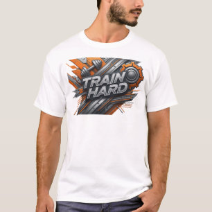 Kantiges Orange TRAIN HARD Zitat-Shirt T-Shirt