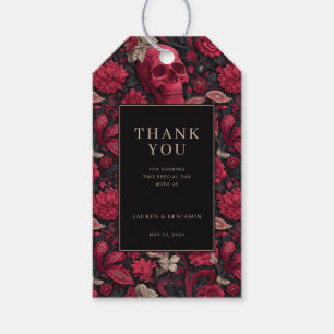 Kantiges rotes Blumen-Schädel-Motiv Geschenkanhänger