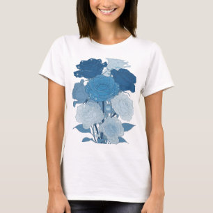 Kantiges Silber BLUE ROSES Design T-Shirt