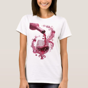 Kantiges Silber PINK WINE Textdesign T-Shirt