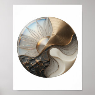 Kantiges Silber YIN YANG GLAS KUNST Design Poster