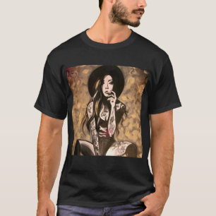 Kantiges tätowiertes Frau Gold abstraktes Kunst T- T-Shirt