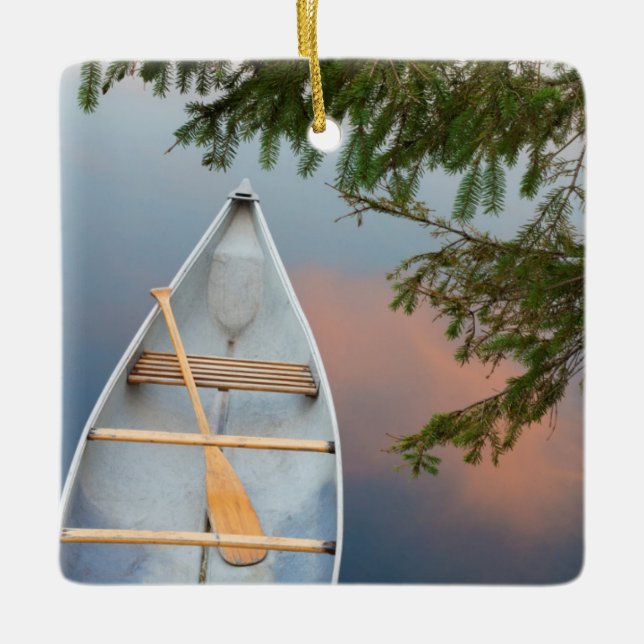 Kanu am See bei Sonnenuntergang, Kanada Keramikornament (Vorderseite)