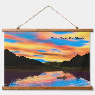 Kanu am Sunset Lake Wandteppich Mit Holzrahmen