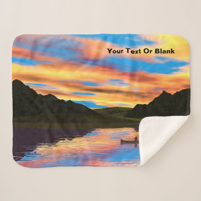 Kanu auf Sunset Lake Throw Blanket Sherpadecke (Vorderseite (Horizontal))