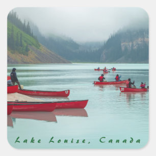 Kanufahren auf dem Lake Louise Quadratischer Aufkleber