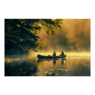 Kanufahren in einem Fluss Poster