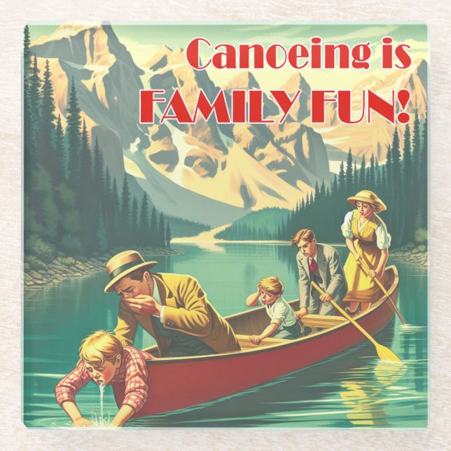 Kanufahren ist Familienspass Glasuntersetzer (Vorderseite)