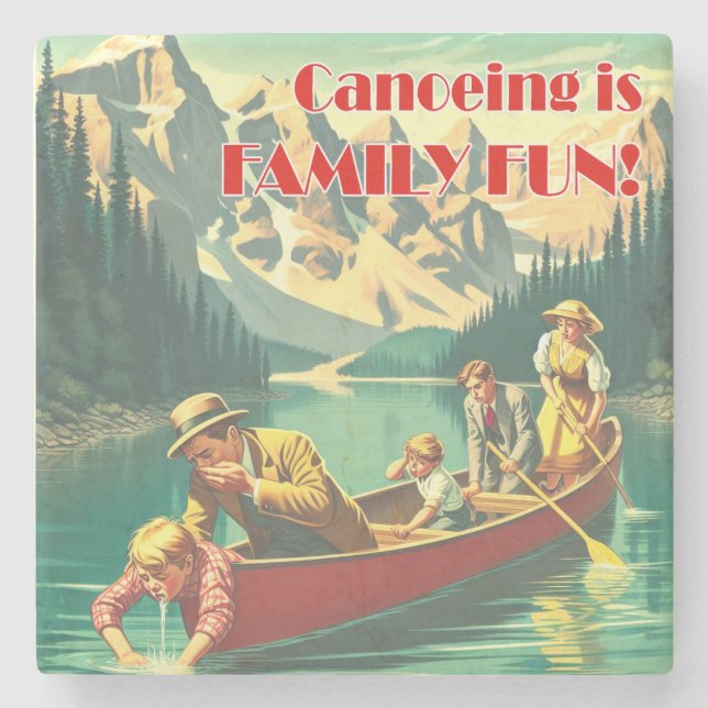 Kanufahren ist Familienspass Steinuntersetzer (Vorderseite)