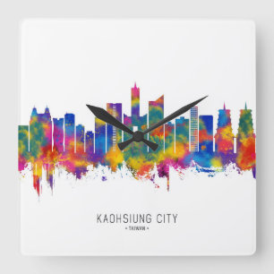 Kaohsiung City Taiwan Skyline Quadratische Wanduhr