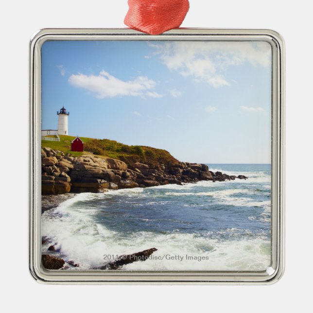 Kap Neddick "Klumpen-" Leuchtturm in Maine Silbernes Ornament (Vorne)