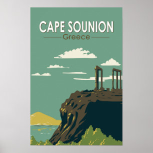 Kap Sounion Griechenland Reise Kunst Vintage Poster