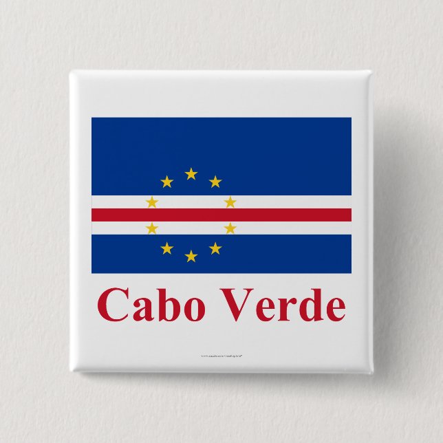 Kap-Verde Flagge mit Namen auf portugiesisch Button (Vorderseite)
