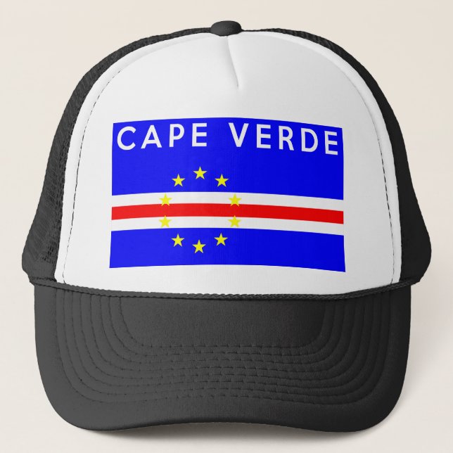 Kap-Verde Landesflaggesymbol-Namentext Truckerkappe (Vorderseite)