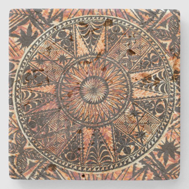 Kapa Primitive Hawaiian Tattoo Tapa Steinuntersetzer (Vorderseite)