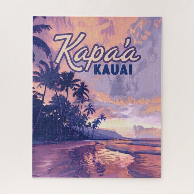 Kapaa Kauai Hawaii Beach Sunset Palm Tree Retro (Vertikal)