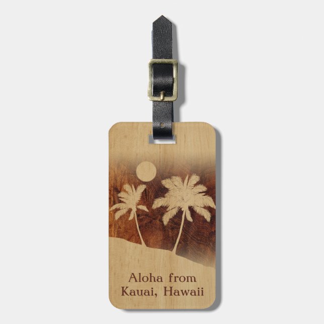 Kapaa Sonnenuntergang-hawaiisches Imitat Koa Gepäckanhänger (Vorderseite vertikal)