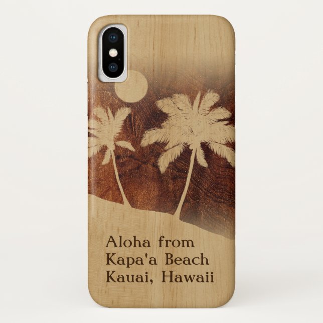 Kapaa Sunset Hawaiian Imitats Koa Wood Twin Palm Case-Mate iPhone Hülle (Rückseite)